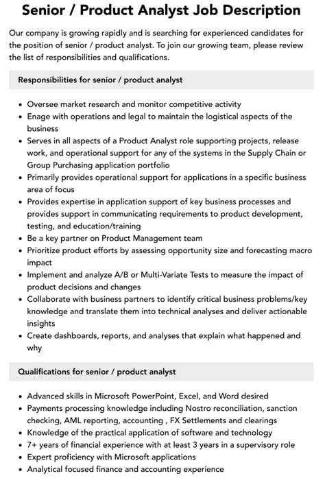 Senior Product Analyst .